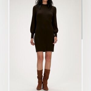 Banana Republic Puff-Sleeve Ribbed Sweater dress in Deep Brown. $119 **NEW**